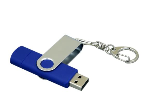 USB 2.0- флешка на 32 Гб с поворотным механизмом и дополнительным разъемом Micro USB