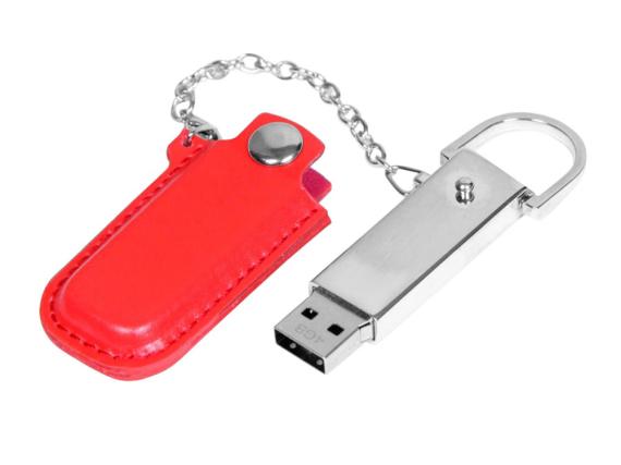 USB 2.0- флешка на 8 Гб в массивном корпусе с кожаным чехлом