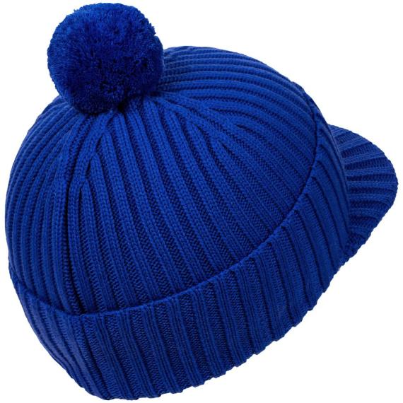 Вязаная шапка с козырьком Peaky, синяя (василек)