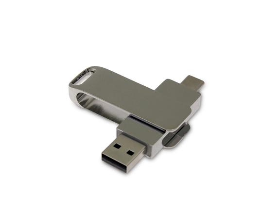 USB 2.0- флешка на 64 Гб с поворотным механизмом и дополнительным разъемом Type-C
