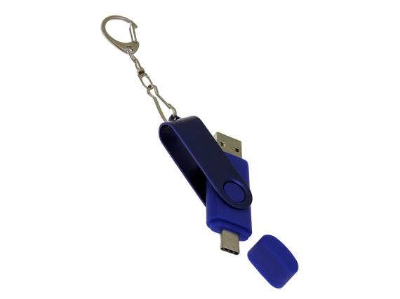USB 2.0- флешка на 64 Гб с поворотным механизмом и дополнительным разъемом Type-C