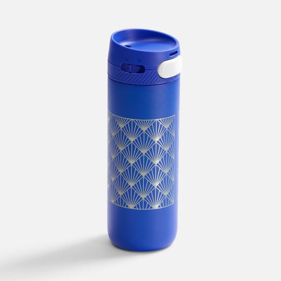 Термостакан X1 с цветной кнопкой, синий с оранжевым